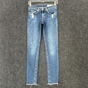Rag & Bone Jeans Women's 25 Blue Skinny Mid Rise Distressed Raw Hem Stretch